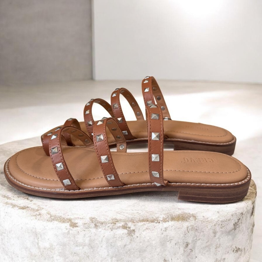 Crevo Polly Studded Leather Sandals Chestnut 8M‎ Chic Summer Boho Minimalist
